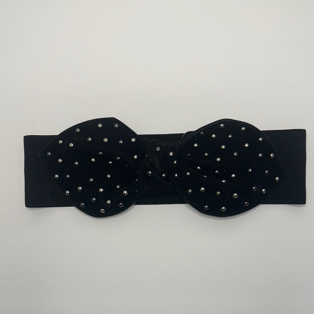 BONGO Vintage 90s Wide Black Elastic Stretch Studded Bow Belt
